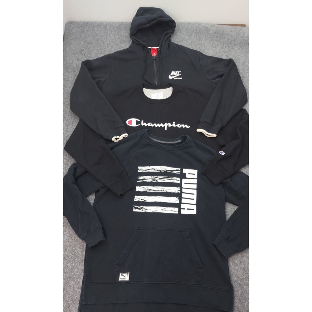 Lot 3 NIKE CHAMPION PUMA HOODIE Sweatshirt Jacket Mens XL Black Big Logos Zip